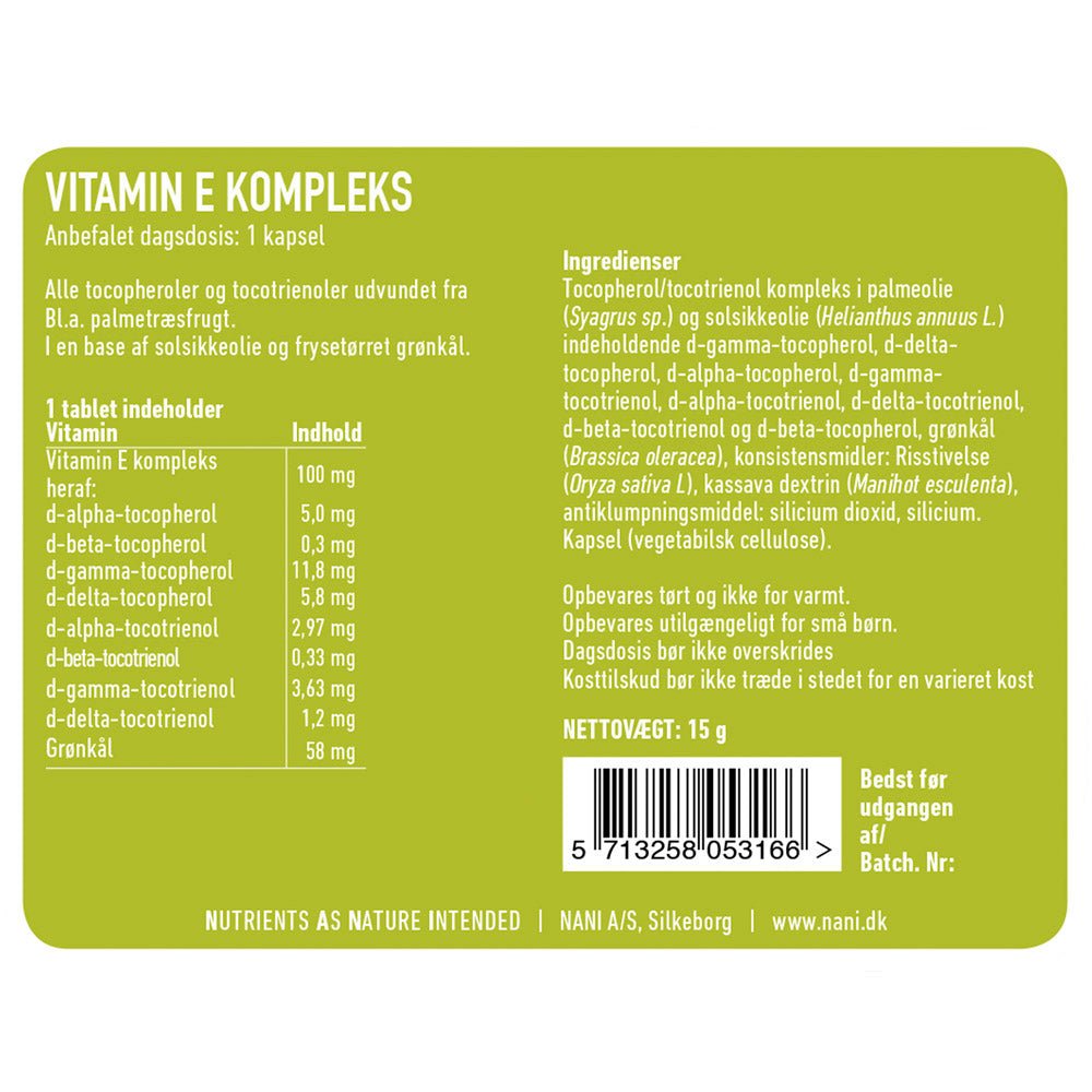 Nani Vitamin E Kompleks | 60 kapsler - Naturligtsunde